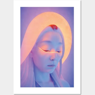 Baffling and Futuristic Cyber Japanese Geisha Portrait Posters and Art